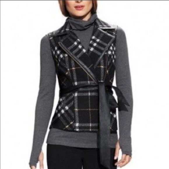 CAbi Grid Tweed Plaid Wool Blend Moto Vest S - Picture 1 of 15